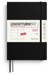 Leuchtturm1917 Calendar săptămânal 2027 Mediu (A5) - engleză, negru, copertă moale, 145 x 210 mm, 12 luni - ianuarie-decembrie 2027, 1 săptămână pe pagină dublă, hârtie de 80 g/m2 cu compatibilitate ridicată cu cern