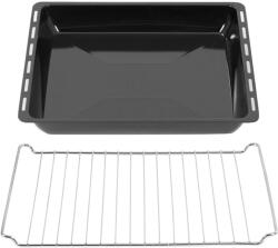 ICQN Set tavă adâncă și grătar 455 × 375 × 60 mm extra adânc, compatibil cu Bosch, Siemens, Constructa & Neff, tavă de picurare emailată și grilă cromată pentru cuptor și aragaz - Yak0018-grillOT04 (Yak001