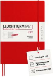 Leuchtturm1917 Calendar săptămânal 2027 A4+ (Master) cu caiet - Planificator de întâlniri german, Cireș, ianuarie-decembrie 2027, Prezentare generală săptămânală în stânga + Pagina de note în dreapta - 400037 (40003
