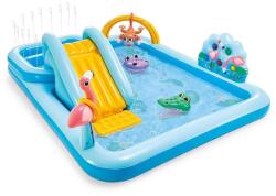 Intex "Jungle Adventure Play" Piscină gonflabilă pentru copii Set piscină pentru copii 244 x 198 x 71cm Lumea Junglei Flamingo, Crocodil, Hipopotam și Maimuță, Duș cu ploaie și Tobogan, 550 l (57161NP) (571