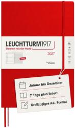 Leuchtturm1917 calendar săptămânal 2027 A4+ (master) cu caiet, cu linii - planificator de întâlniri engleză, cireș, cartonat, 225 x 315 mm, ianuarie-decembrie 2027, prezentare săptămânală în stânga + pagina de note 