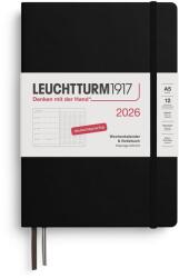 Leuchtturm1917 372519 Calendar și caiet săptămânal punctat mediu (A5) 2026, 12 luni, negru, germană (372519)
