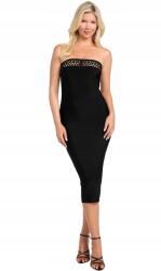 GUESS Fekete Ruha Elegáns MIDI Dekoratív Áttört Nyakkivágással 42 Gnj