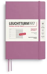Leuchtturm1917 calendar săptămânal 2027 mediu (A5) cu caiet, cu linii - planificator de întâlniri francez, Dusty Rose, copertă moale, ianuarie-decembrie 2027, prezentare săptămânală în stânga + pagina de note în dre