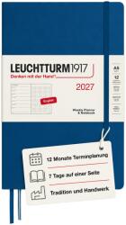 Leuchtturm1917 calendar săptămânal 2027 punctat mediu (A5) cu caiet, punctat - planificator de întâlniri engleză, indigo, hardcover, 145 x 210 mm, ianuarie-decembrie 2027, prezentare săptămânală în stânga + pagina d