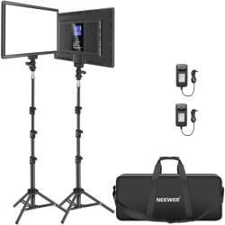 NEEWER Set panou de lumini video LED NEEWER de 13 inchi cu trepied, lumină de streaming cu acumulator litiu cu 2 lumini video LED moi 3200K-5600K CRI 97+ 2400lux, lumină de studio pentru jocuri live, fotogra