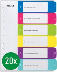 Leitz Index Leitz pentru A4, pachet de 20, copertă care poate fi scrisă pe computer și 6 coli separatoare, file cu numere imprimate 1-6, lățime suplimentară, multicolor, polipropilenă, WOW, 12420000 - 12420