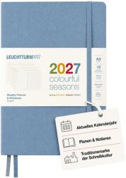 Leuchtturm1917 Calendar săptămânal și caiet cu puncte medie (A5) 2027, anotimpuri colorate albastru, engleză, cartonat, prezentare generală calendar 2026/2027/2028, prezentare generală a planificării 01.27-12.28, pl