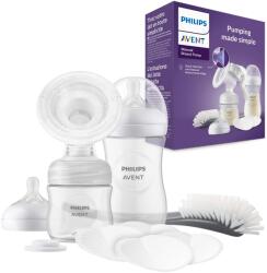 Philips Set cadou pompă de sân manuală Philips AVENT - o pompă de sân, biberoane de 260 ml și 125 ml, fără BPA, 4 tampoane de unică folosință pentru alăptare, polipropilenă, transparent (model SCD430/60) (SCD