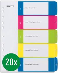 Leitz Index Leitz pentru A4, pachet de 20, copertă care poate fi scrisă pe computer și 5 coli separatoare, file cu numere imprimate 1-5, lățime suplimentară, multicolor, polipropilenă, WOW, 12410000 - 12410