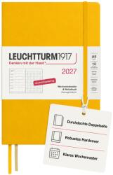 Leuchtturm1917 Calendar săptămânal 2027 punctat mediu (A5) cu caiet - Planificator de întâlniri german, floarea soarelui, ianuarie-decembrie 2027, prezentare generală săptămânală în stânga + pagină cu note în dreapt