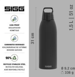 SIGG - Sticlă izolată pentru băuturi - Termos Shield Therm One Black - băuturi carbogazoase - etanșă - lavabilă în mașina de spălat vase - fără BPA - 90% oțel inoxidabil reciclat - negru - 1.5L - 6167.80 (