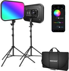 NEEWER RGB168 18, 3" 60W RGB LED Set panou de lumină video cu trepied Control aplicație 360° Full Color Reglabil 2500K-8500K Lumină video RGB/CRI 97+/17 Efecte de scenă Studio Fotografie cu lumină continuă, 