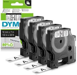 DYMO Bandă pentru etichete DYMO Original D1 | negru pe alb | 12mm x 7m | bandă de etichetare autoadezivă | pentru dispozitivul de etichetare LabelManager | 4 casete de etichete D1 - 2150471 (2150471)