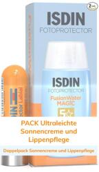 ISDIN Set ISDIN Fusion Water MAGIC SPF 50 (50ml) + Balsam de buze SPF 30 (4g) - Cremă solară ultraușoară pentru față și protecție pentru buze - Pe bază de apă, nu ustură ochii - 690028001 (690028001)