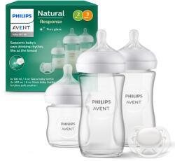Philips Set cadou biberoane din sticlă Philips AVENT pentru nou-născuți - 3 biberoane Natural Response, suzete ultra-moi pentru bebeluși de 0-6 luni și peste (Model SCD878/11) (SCD878/11)