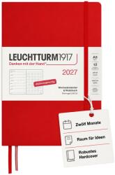 Leuchtturm1917 Calendar săptămânal 2027 punctat mediu (A5) cu caiet - Planificator de întâlniri german, cireș, ianuarie-decembrie 2027, prezentare generală săptămânală în stânga + pagină cu note în dreapta - 400092 
