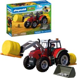 Playmobil | Țară | Tractor mare cu baloturi de fân | Tractor puternic cu încărcător frontal, baloturi rotunde și set de unelte | Pentru copii de la 4 ani | 72305 (72305)