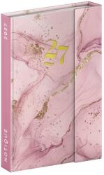 REALSYSTEM Agendă REALSYSTEM 110x160 mm, săptămânală, cu pagini galbene, cu închidere cu clapetă, model „Pink marble 2027 (5412-PM)