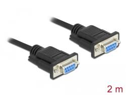Delock Cablu serial Delock RS-232, de la conector D-Sub 9 mamă la conector nullmodem mamă, cu carcasă cu mufă îngustă - 2 m