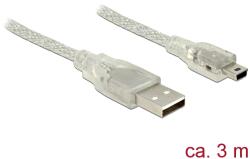 Delock Cablu USB 2.0 Delock cu conector de tip A și conector USB 2.0 Mini-B, 3 m, transparent