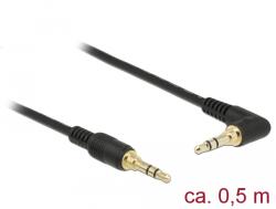 Delock Cablu jack stereo Delock de 3, 5 mm, cu 3 pini, tip tată-tată, îndoit în unghi, 0, 5 m, negru