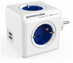 allocacoc Prelungitor cubic, Powercube by Allocacoc, 2xUSB, 4 prize, alb/albastru (1202BL/DEOUPC)