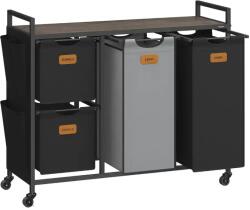 VASAGLE Cos de rufe cu carucior, VASAGLE, 4 compartimente, 150 litri, negru (BLH203B01)