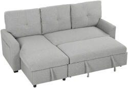 HOMCOM Canapea extensibilă 3 locuri cu șezlong convertibil, spațiu de depozitare, 3 perne, material cu efect de in, gri | Aosom Romania (83F-035V00GY) Canapea