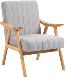 HOMCOM Kárpitozott karosszék, bársonyhatású, tömörfa vázzal, 68 x 74 x 82 cm, natúr-szürke (839-591V00LG)