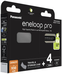 Panasonic Pro 930mAh (AAA / R03) Mikró Újratölthető Elem / Ni-MH Akkumulátor (4db) + Box
