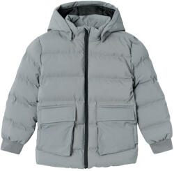 NAME IT Geaca de iarnă băieți, model puffy cu glugă, gri, 116-152 gri (14374D)