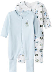 NAME IT Set 2 salopete băieți pijamale, alb/bleu cu elefanti alb, albastru / Baby Blue (143B1E)