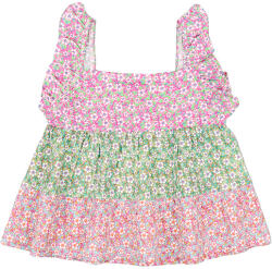 Losan fără mâneci ruffle strappy curele florale imprimare bluza pentru fete roz (13E72A)