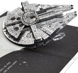 Hallmark Star Wars Millennium Falcon 3D Pop-Up Üdvözlőkártya - Születésnap, Apák Napja, Han Solo Űrtéma, Ezüst