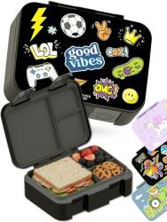 BEARFOOT Bento Box Compact gyerek uzsonnás doboz - Sticker fekete, 650 ml