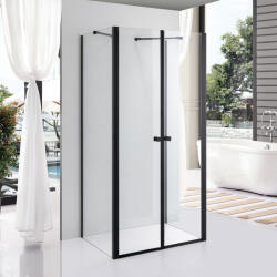 STUXI Roma Black 90x120 falsíkra szerelhető 3 oldalú kétszárnyú nyílóajtós zuhanykabin 6 mm vízlepergető biztonsági üveggel, matt fekete elemekkel, 195 cm magas (TL-6110B-90-TL-6108B-120-TL-6108B-120)