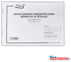  Készlet visszavételezési bizonylat 8 tételes 25x4 lapos tömb A/5 fekvő B. 12-123/V Bluering