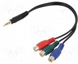Delock Kábel; Jack 3, 5mm 4pin dugó, RCA aljzat x3; 0, 24m; fekete (62499)