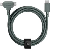 Native Union Cablu date/încărcare Native Union Belt Duo USB-C la USB-C si Lightning, 1.5m, slate, Universal - Verde (BELT-CCL-GRN-NP) - pcone