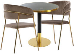 BB Bútor Kávézóasztal szett: kerek asztal Ø70 cm fekete márvány + 2 Glamour szék - cappuccino (0609-BB-_0614-BB-_0544-BB)