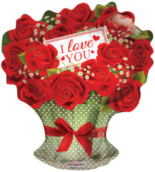 Conver Fólia lufi, 18"/45 cm, Rózsacsokor, I Love You