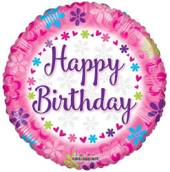 Conver Fólia lufi, 18"/45cm, gömb alakú, virágos, Happy Birthday