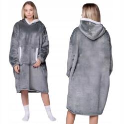 Mystersheep Takaró Pulóver Oversize Meleg Vastag Plédpulcsi 2in1 XXL Szürke Szőrme Fürdőköpeny (KB-J1_S)