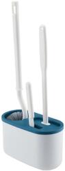 Flippy Set 3 Perii pentru Toaleta, Flippy, din Silicon, Perie Zimtata, Cap Flexibil, Suport Adeziv pentru Montarea pe Perete, 39 x 19 x 9.8 cm, Albastru Alb