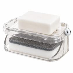 Flippy Savoniera Dubla Flippy EasyDry, 2 Straturi, cu Suport pentru Burete, Montare Fara Gaurire, 13.5 x 8.5 x 6 cm, Transparent