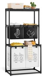Flippy Cos de Rufe, Flippy, 3 Rafturi, 4 Cosuri, Cadru de Otel Inoxidabil, 123x44x57 cm, Negru