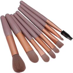 Flippy Mini Set Portabil 8 Pensule pentru Machiaj Flippy, Super Soft, Makeup Profesional Incepatori, Maner Ergonomic, Gentuta Depozitare Inclusa, Maro