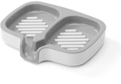 Flippy Savoniera Dubla, Flippy, cu Sistem de Scurgere a Apei, din ABS, pentru 2 Sapunuri, Design Ventilat pentru Uscare Rapida, 14.5 x 18 x 3 cm, Gri Alb