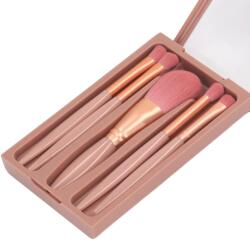 Flippy Set 5 Pensule de Machiaj cu Peri Moi, Flippy, cu Suport pentru Depozitare si Oglinda, Roz Inchis